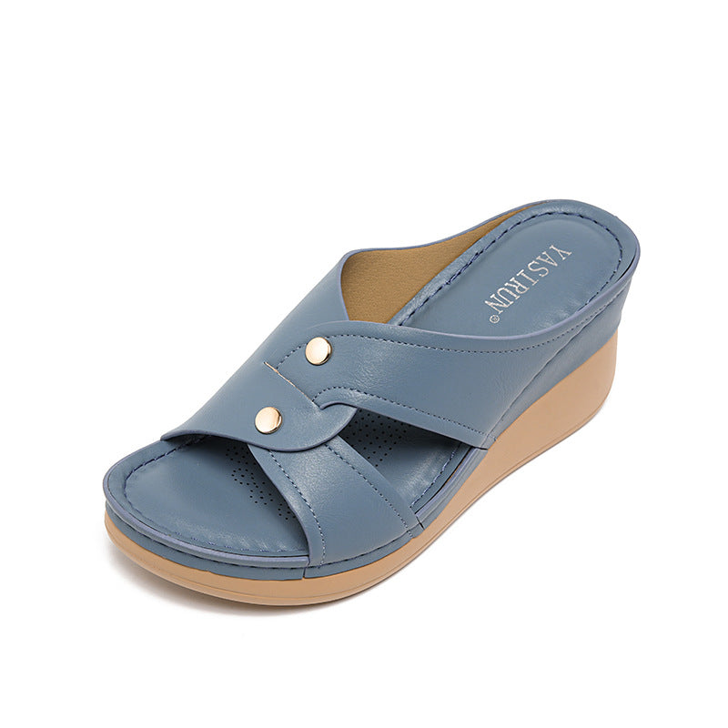 Sandalias de piel genuina con plataforma(8cm)