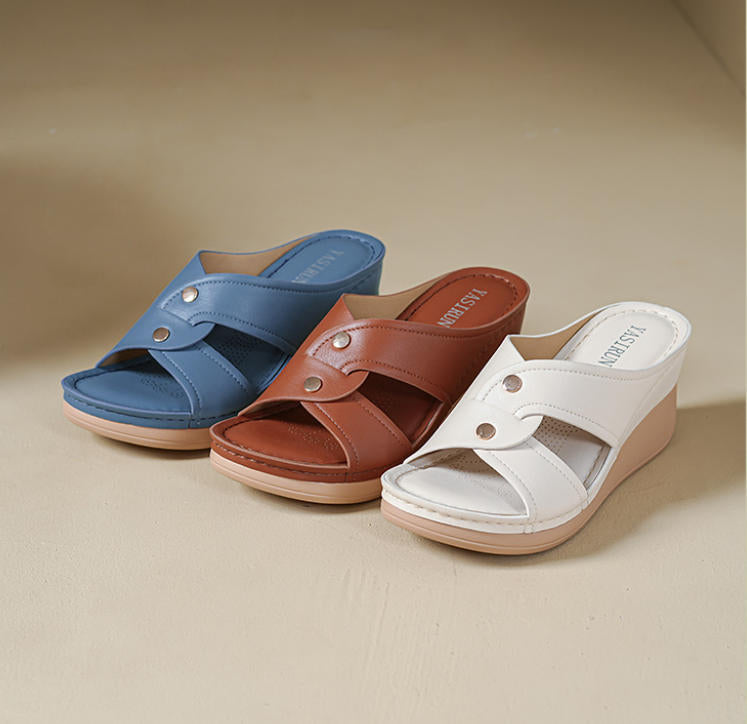 Sandalias de piel genuina con plataforma(8cm)